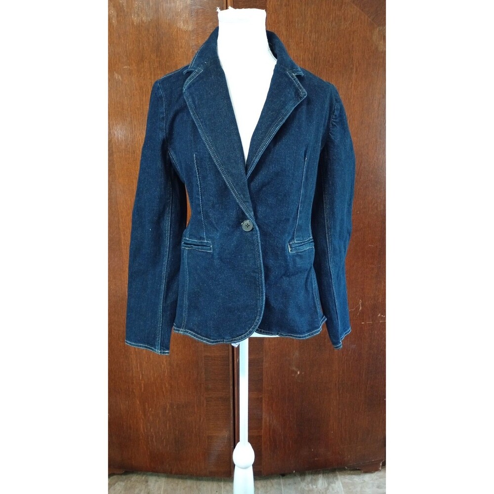 NWT Free Assembly Women's Dark Wash Denim Blazer Jacket Sz S Occupational Preppy
